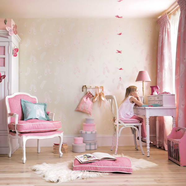 Ballet Shoes Pink Wallpaper by Sanderson